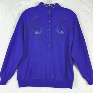 Vtg Joyce Sportswear Womens‎ Sweater Pullover Beaded Doves Embroidered Blue 12